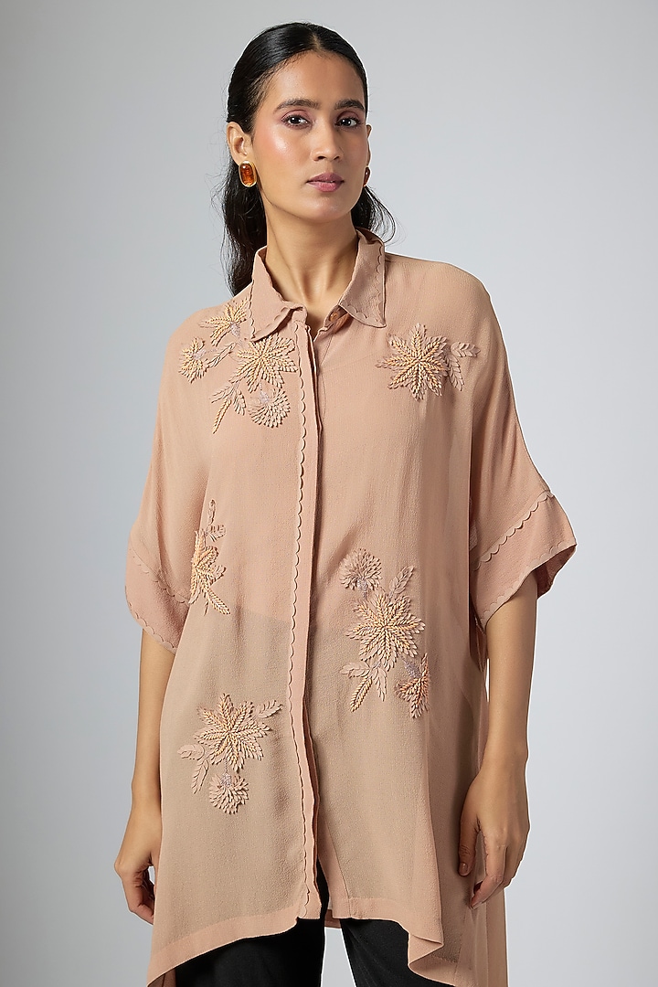 Mocha Brown Georgette Tunic by Namrata Joshipura at Pernia's Pop Up Shop