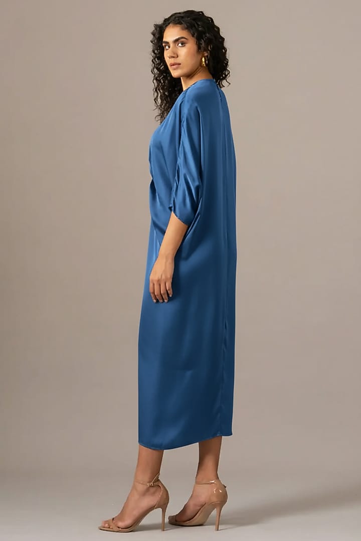 Blue Cupro Drawstring Cocktail Dress by Namrata Joshipura at Pernia's Pop Up Shop