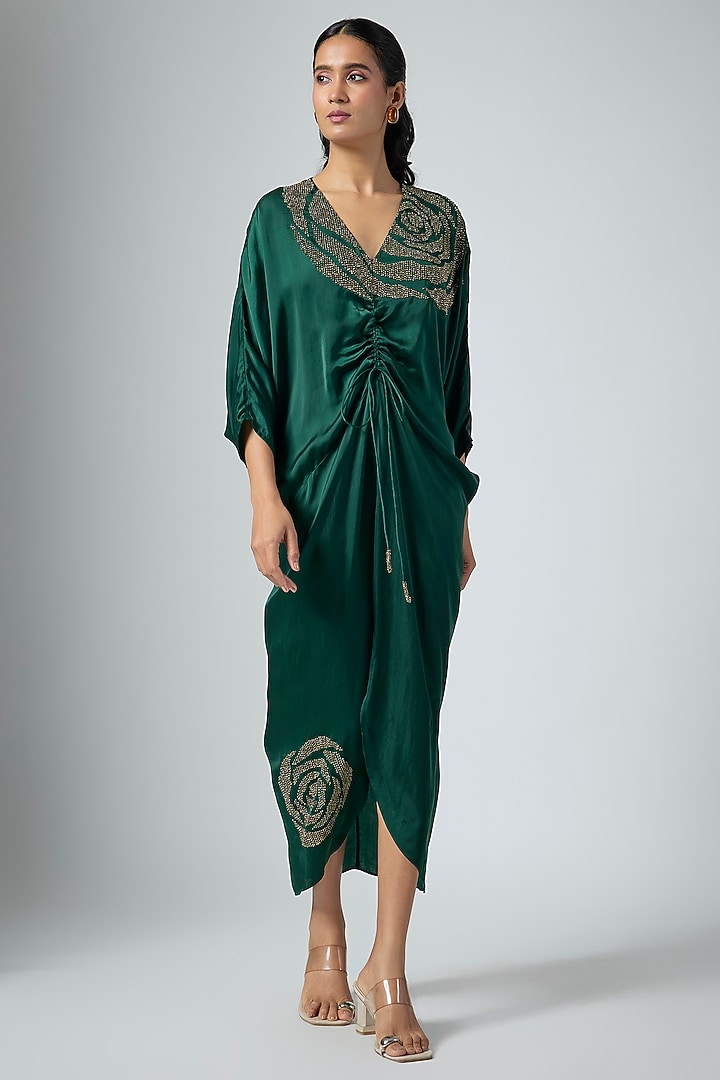 Green Cupro Midi Cocktail Dress by Namrata Joshipura at Pernia's Pop Up Shop