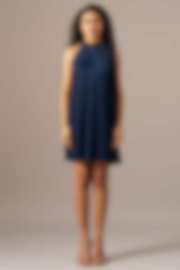 Navy Georgette Halter-Neck Cocktail Dress by Namrata Joshipura at Pernia's Pop Up Shop