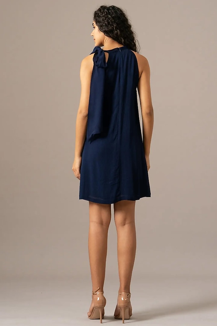 Navy Georgette Halter-Neck Cocktail Dress by Namrata Joshipura at Pernia's Pop Up Shop