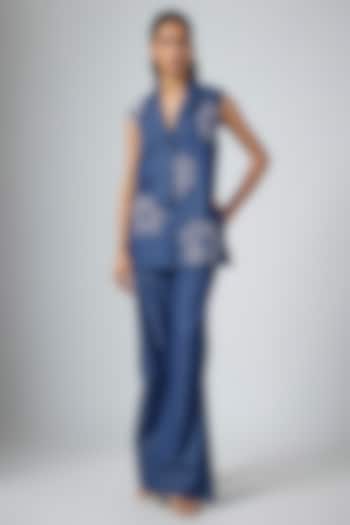 Denim Blue Modal Linen Co-Ord Set by Namrata Joshipura at Pernia's Pop Up Shop