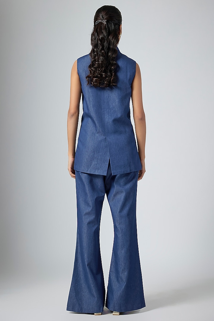 Denim Blue Modal Linen Co-Ord Set by Namrata Joshipura at Pernia's Pop Up Shop