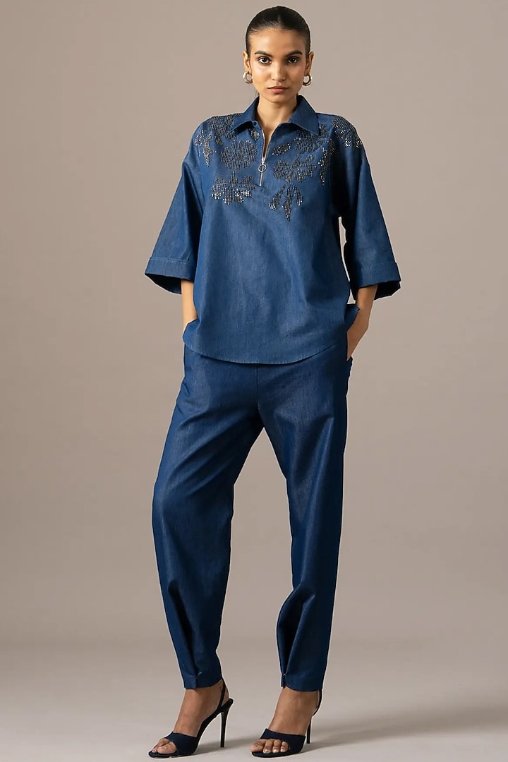 Blue Denim Co-Ord Set by Namrata Joshipura at Pernia's Pop Up Shop