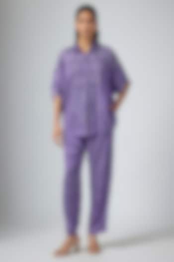 Purple Cupro Satin Printed Co-Ord Set by Namrata Joshipura at Pernia's Pop Up Shop
