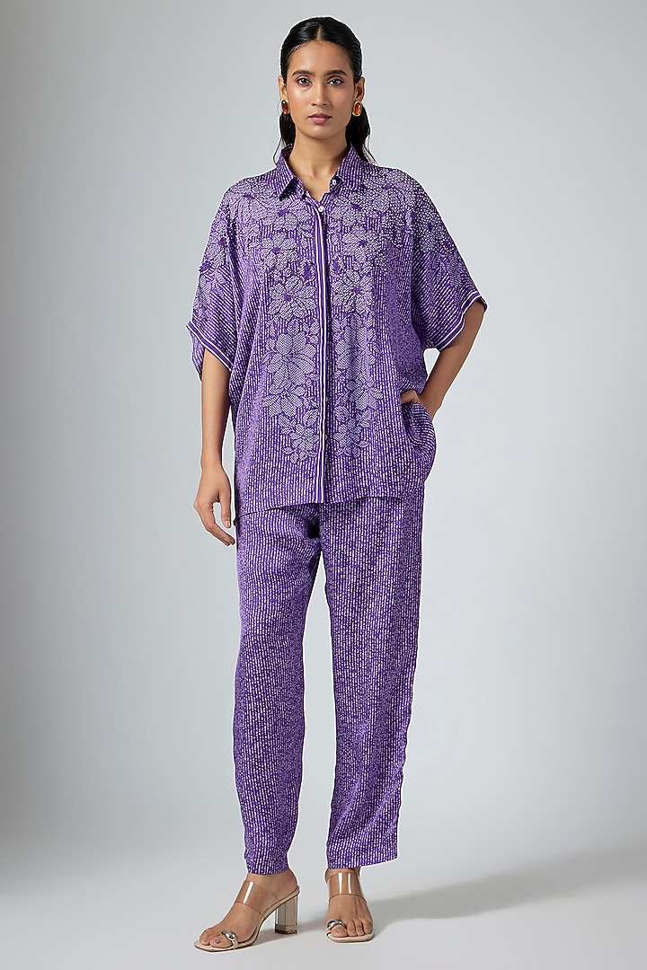 Purple Cupro Satin Printed Co-Ord Set by Namrata Joshipura at Pernia's Pop Up Shop