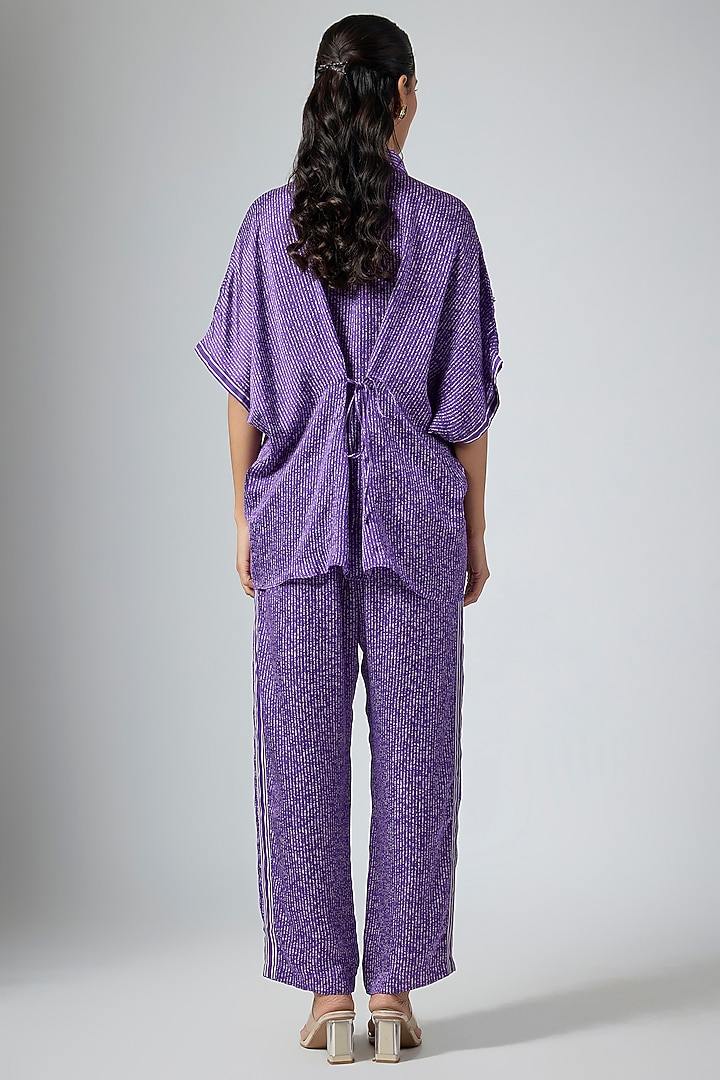 Purple Cupro Satin Printed Co-Ord Set by Namrata Joshipura at Pernia's Pop Up Shop