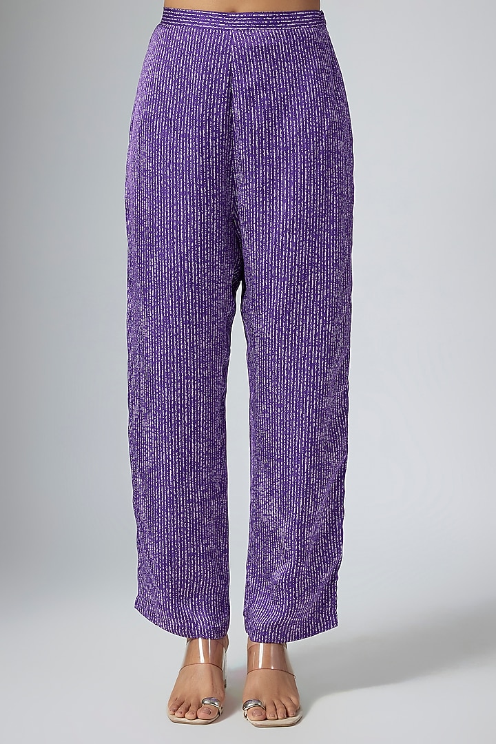 Purple Cupro Satin Printed Co-Ord Set by Namrata Joshipura at Pernia's Pop Up Shop