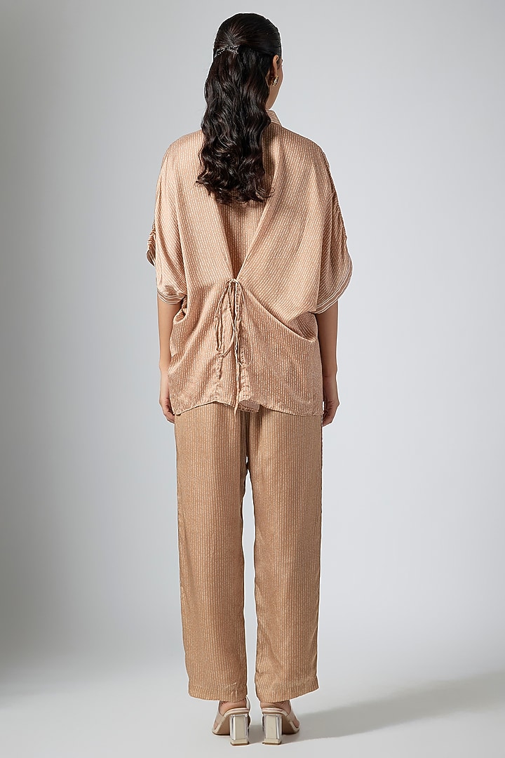 Mocha Brown Cupro Satin Printed Co-Ord Set by Namrata Joshipura at Pernia's Pop Up Shop