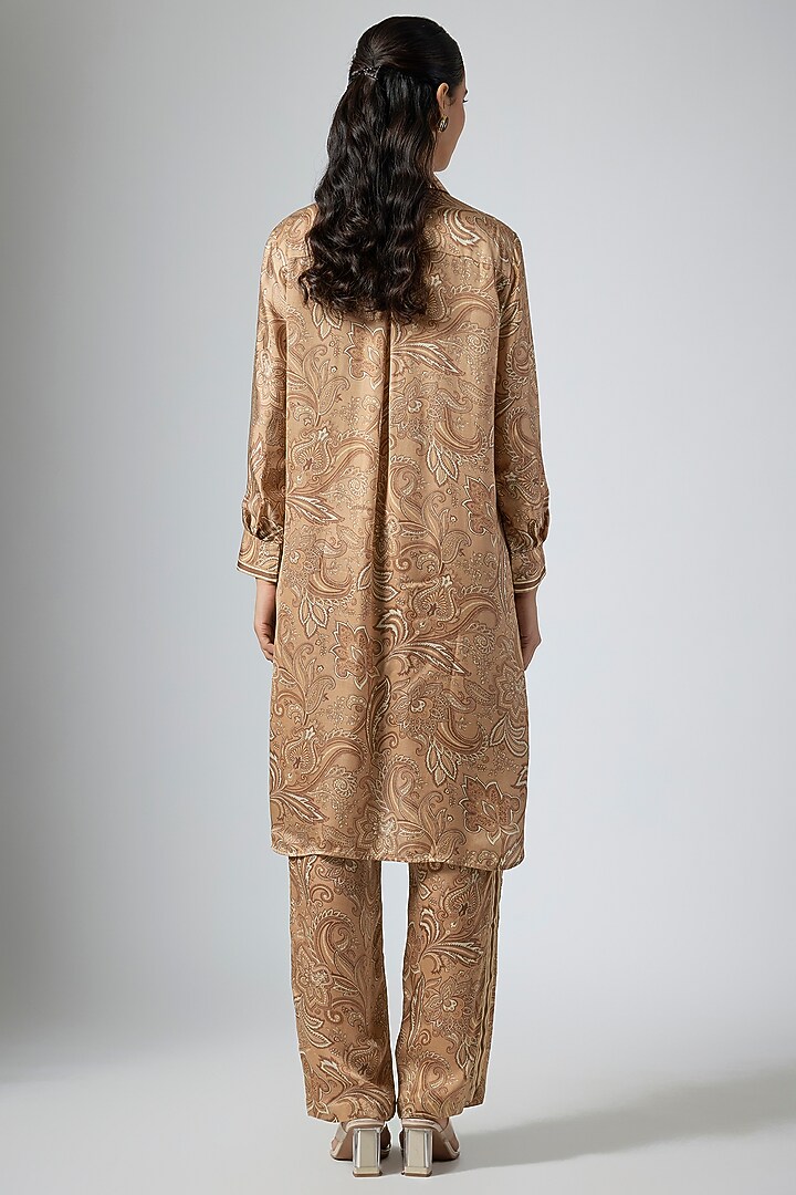 Mocha Brown Cupro Satin Printed Co-Ord Set by Namrata Joshipura at Pernia's Pop Up Shop