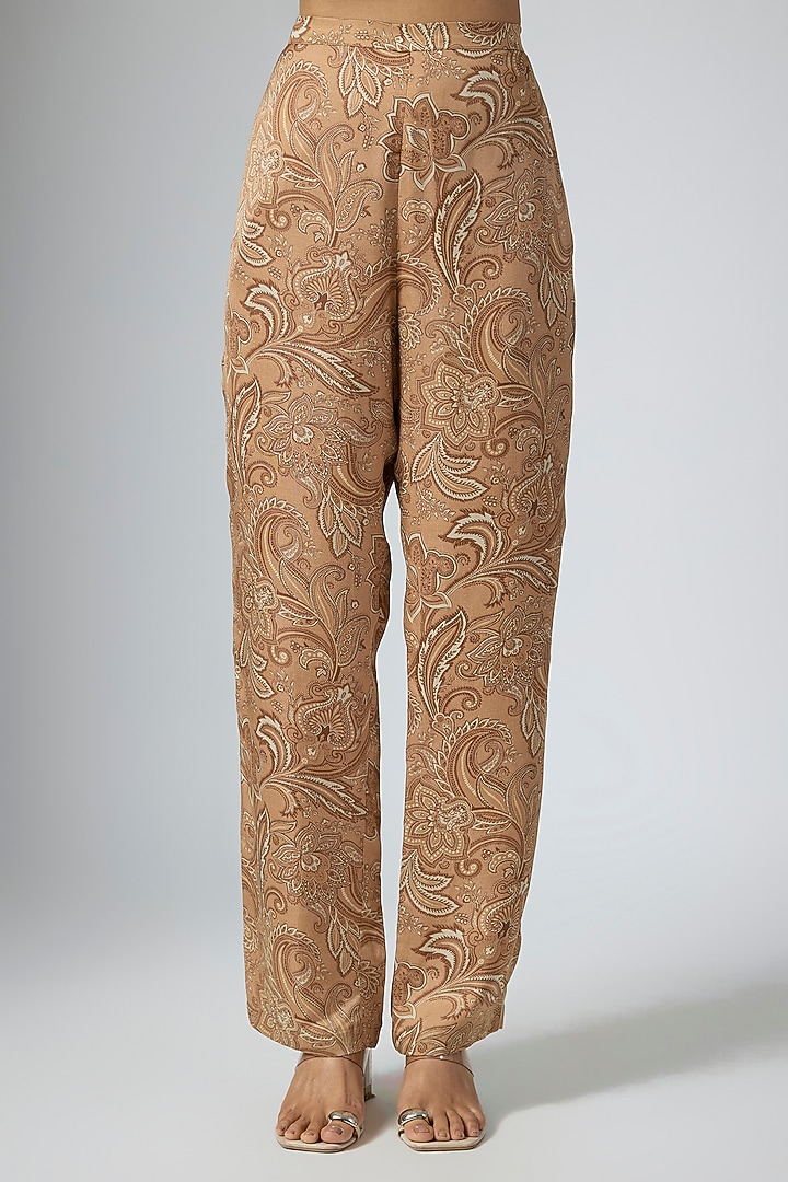 Mocha Brown Cupro Satin Printed Co-Ord Set by Namrata Joshipura at Pernia's Pop Up Shop