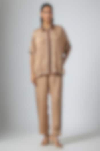 Mocha Brown Cupro Satin Printed Co-Ord Set by Namrata Joshipura at Pernia's Pop Up Shop