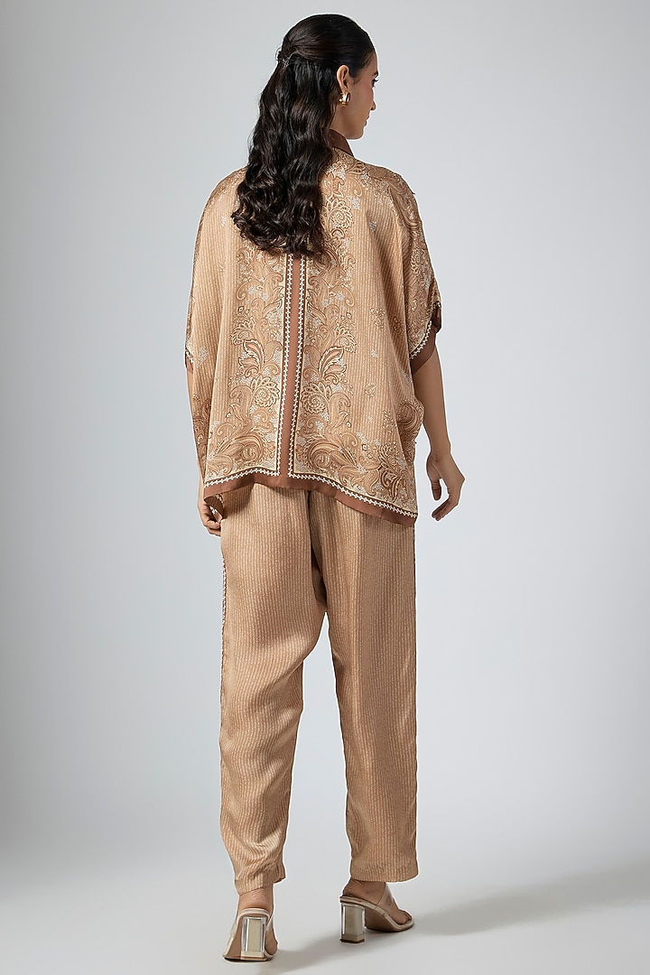 Mocha Brown Cupro Satin Printed Co-Ord Set by Namrata Joshipura at Pernia's Pop Up Shop