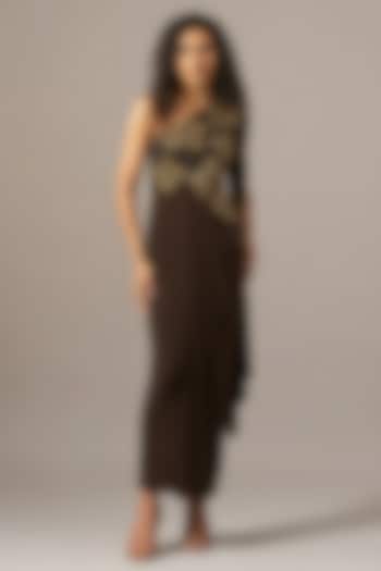 Brown Jersey One Shoulder Engagement Gown by Namrata Joshipura at Pernia's Pop Up Shop