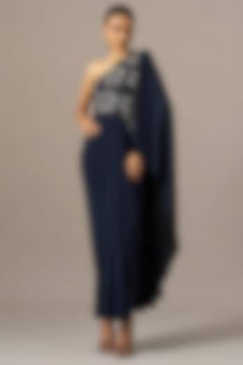 Navy Jersey One Shoulder Engagement Gown by Namrata Joshipura at Pernia's Pop Up Shop