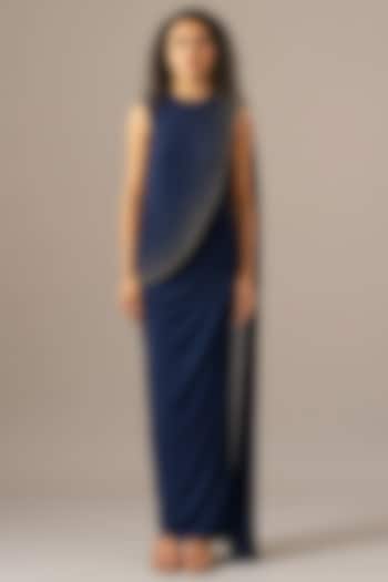 Navy Blue Jersey Star Draped Engagement Gown by Namrata Joshipura at Pernia's Pop Up Shop