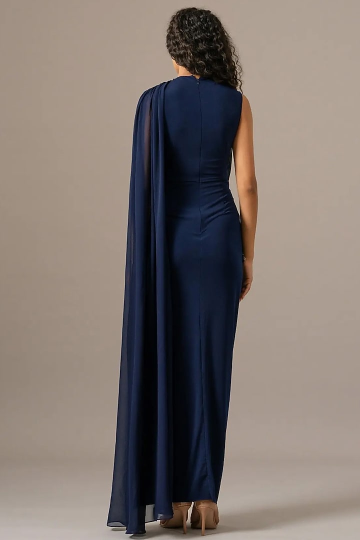 Navy Blue Jersey Star Draped Engagement Gown by Namrata Joshipura at Pernia's Pop Up Shop