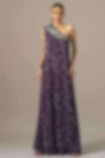 Purple Georgette Paisley Printed One Shoulder Jumpsuit by Namrata Joshipura at Pernia's Pop Up Shop