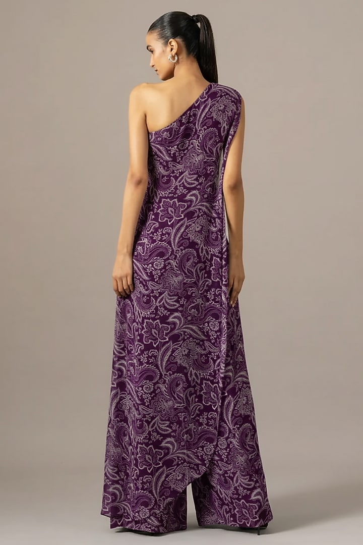 Purple Georgette Paisley Printed One Shoulder Jumpsuit by Namrata Joshipura at Pernia's Pop Up Shop