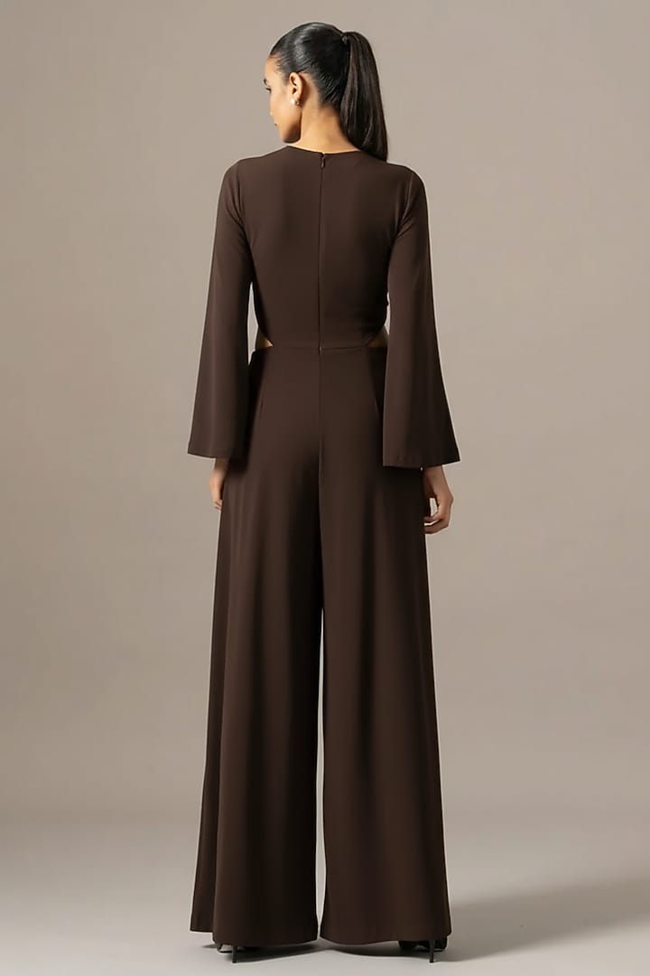 Brown Jersey Embroidered Jumpsuit by Namrata Joshipura at Pernia's Pop Up Shop