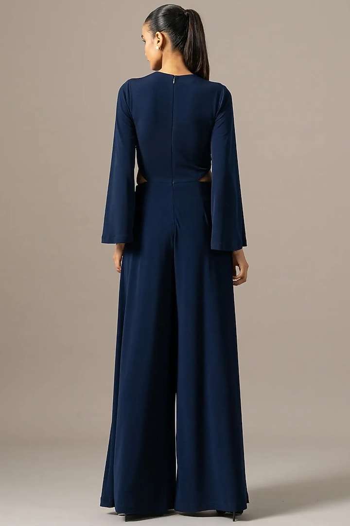 Navy Blue Jersey Baroque Embroidered Jumpsuit by Namrata Joshipura at Pernia's Pop Up Shop
