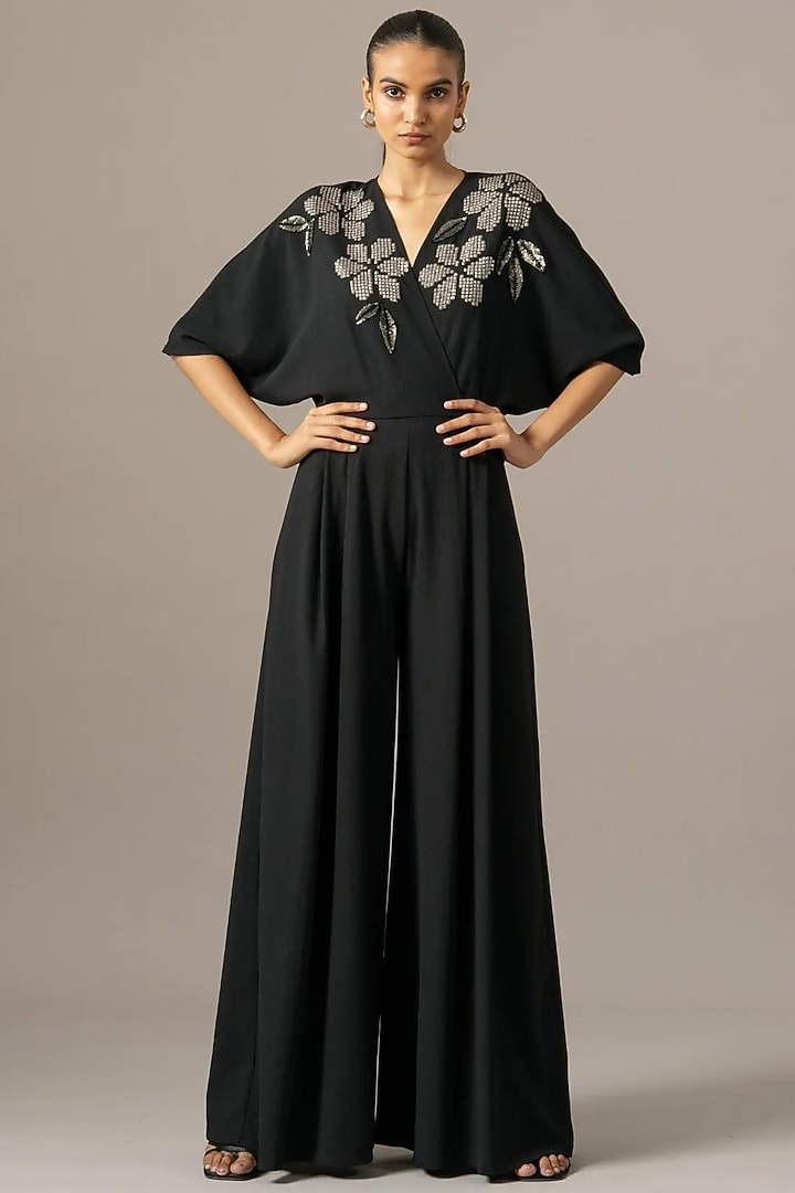 Black Jersey Box Pleated Jumpsuit by Namrata Joshipura at Pernia's Pop Up Shop