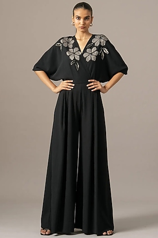 Black Jersey Box Pleated Jumpsuit by Namrata Joshipura