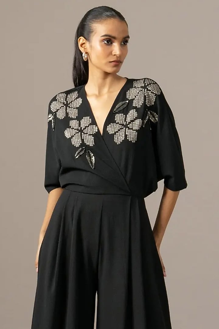 Black Jersey Box Pleated Jumpsuit by Namrata Joshipura at Pernia's Pop Up Shop