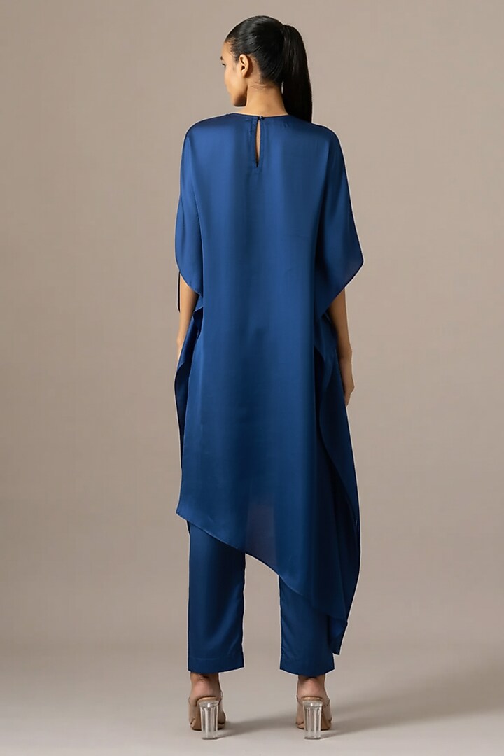 Denim Blue Cupro Embroidered Kaftan Set by Namrata Joshipura at Pernia's Pop Up Shop