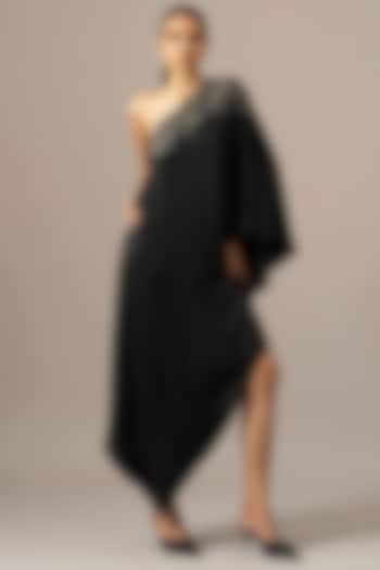 Black Cupro Paisley One Shoulder Cocktail Dress by Namrata Joshipura at Pernia's Pop Up Shop