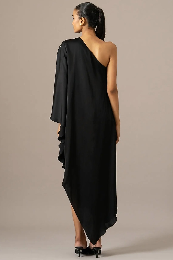 Black Cupro Paisley One Shoulder Cocktail Dress by Namrata Joshipura at Pernia's Pop Up Shop