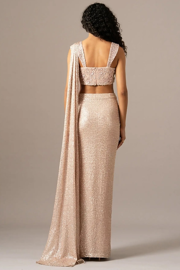 Blush Sequins Mesh Wedding Saree Set by Namrata Joshipura at Pernia's Pop Up Shop