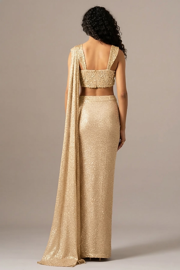 Ivory Sequins Mesh Wedding Saree Set by Namrata Joshipura at Pernia's Pop Up Shop