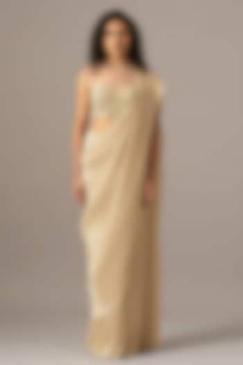 Ivory Shimmer Chiffon Wedding Saree Set by Namrata Joshipura at Pernia's Pop Up Shop