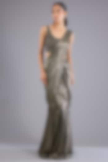 Mud Gold Shimmer Chiffon Mermaid Draped Wedding Saree Set by Namrata Joshipura at Pernia's Pop Up Shop