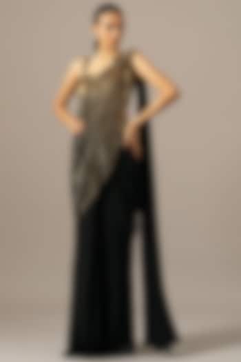 Black Georgette Baroque Wedding Saree Set by Namrata Joshipura at Pernia's Pop Up Shop