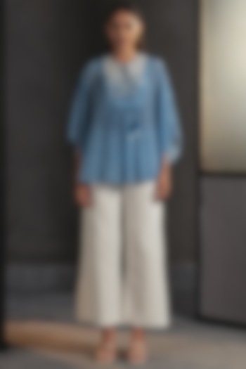 Blue Hand Embellished & Printed Kaftan Top by Namrata Joshipura at Pernia's Pop Up Shop