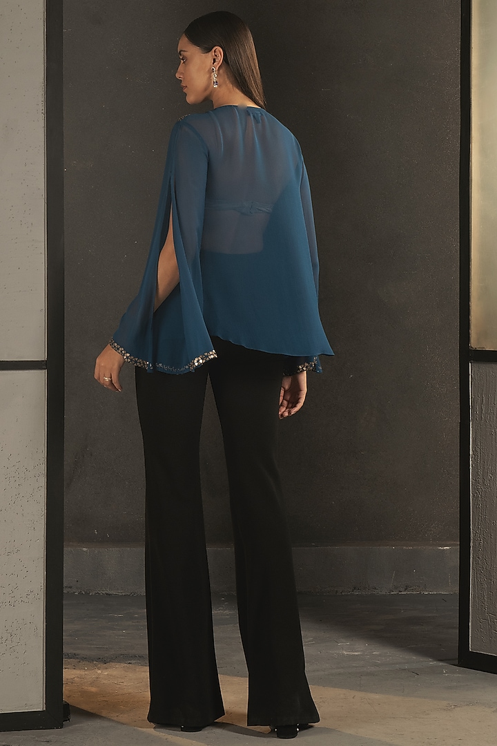 Denim Blue Hand Embroidered Layered Top by Namrata Joshipura at Pernia's Pop Up Shop