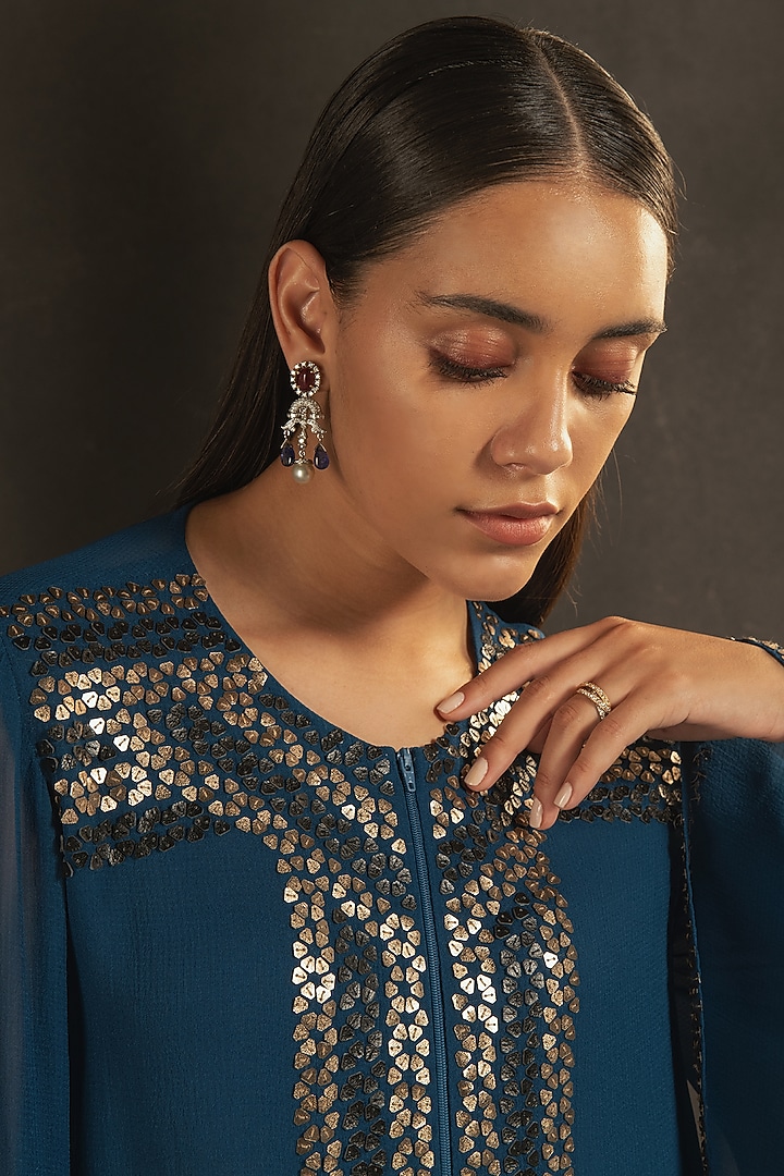 Denim Blue Hand Embroidered Layered Top by Namrata Joshipura at Pernia's Pop Up Shop