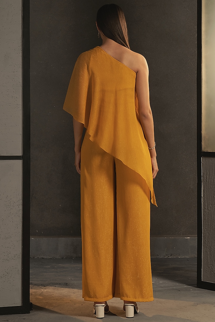 Ochre Hand Embroidered Off Shoulder Jumpsuit by Namrata Joshipura at Pernia's Pop Up Shop