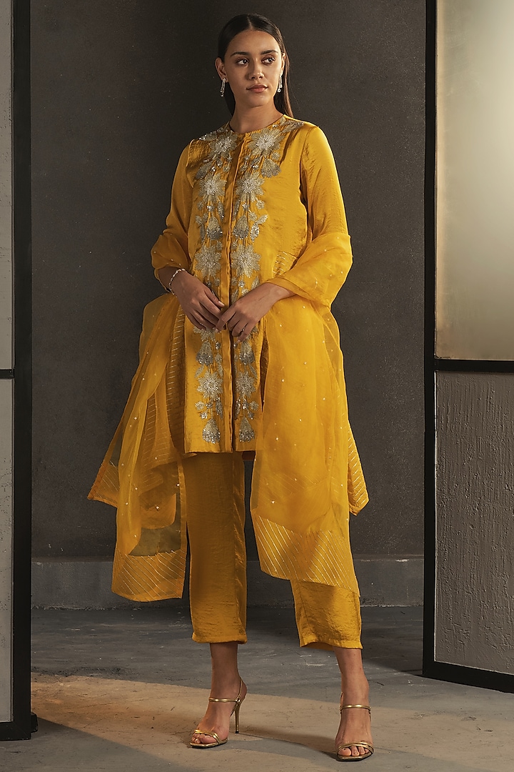 Ochre Hand Embroidered Kurta Set by Namrata Joshipura at Pernia's Pop Up Shop