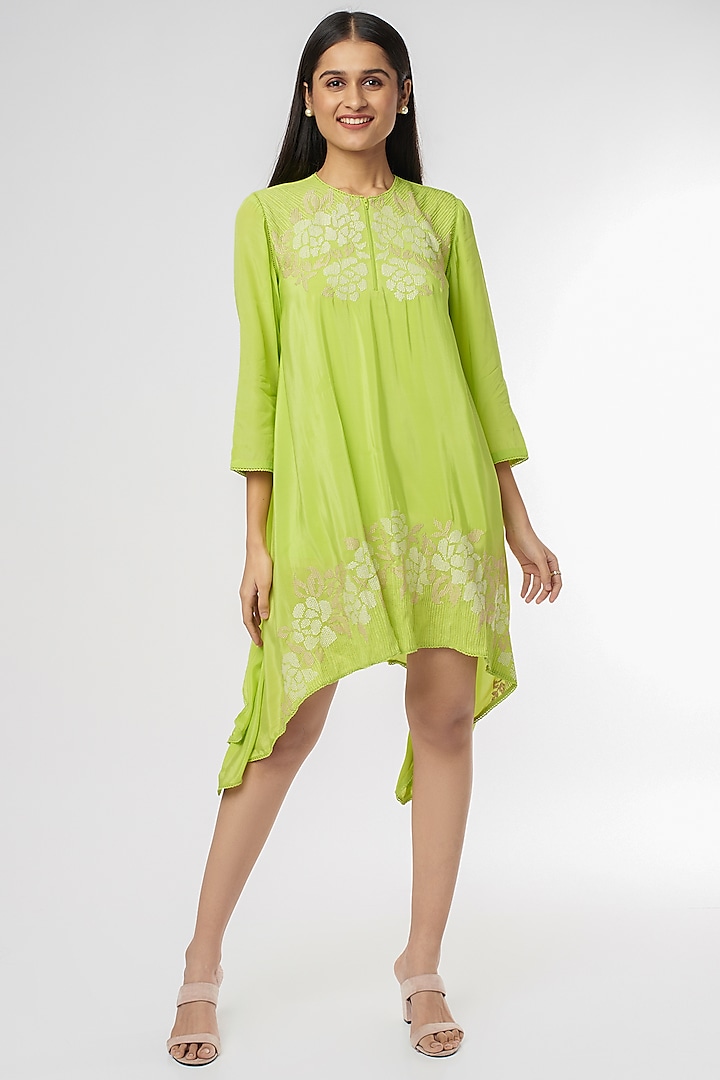 Lime Green Crepe Embellished Tunic by Namrata Joshipura at Pernia's Pop Up Shop