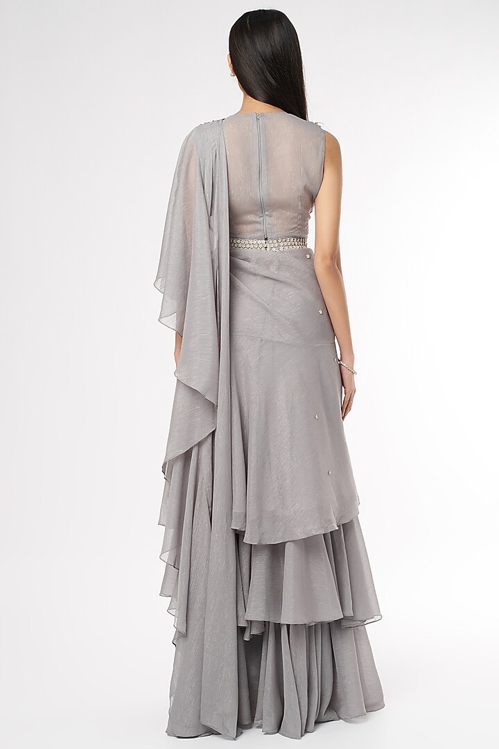 Grey Floral Embellished Wedding Saree Set by Namrata Joshipura at Pernia's Pop Up Shop