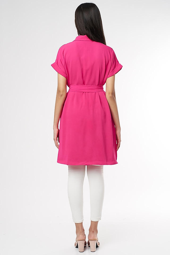 Hot Pink Embellished Vacation Dress With Belt by Namrata Joshipura at Pernia's Pop Up Shop