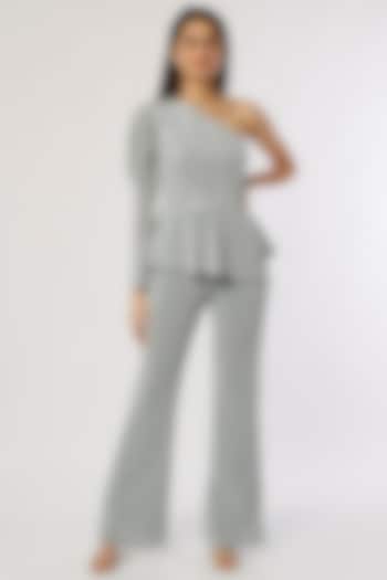 Grey Shimmer Jersey Pant Set by Namrata Joshipura at Pernia's Pop Up Shop