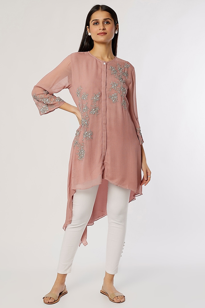 Blush Pink Embroidered Tunic Design by Namrata Joshipura at Pernia's