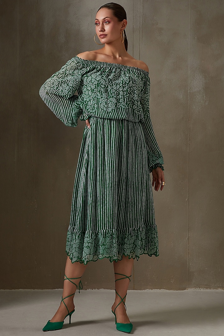 Kelly Green Embellished Dress by Namrata Joshipura