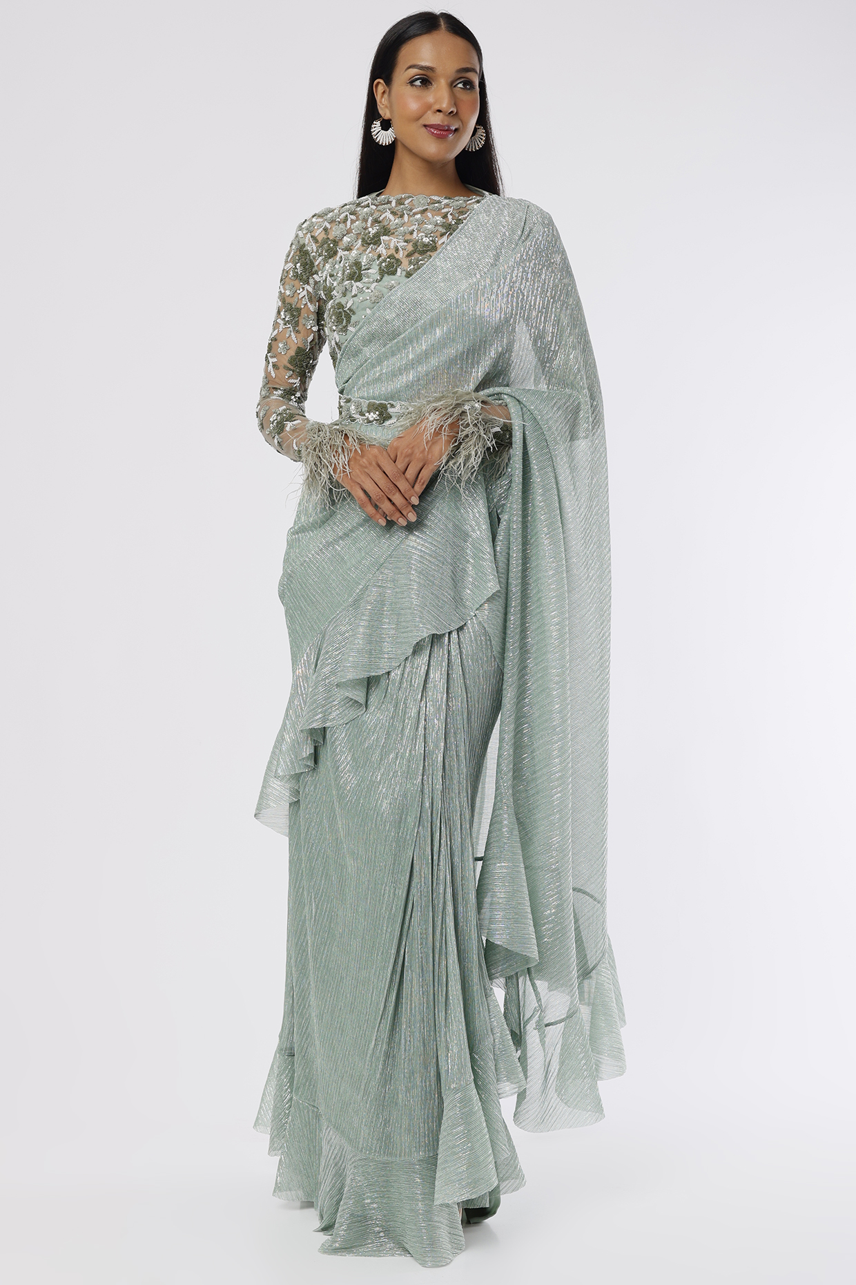 Jade Hand Embellished Saree Set by Namrata Joshipura