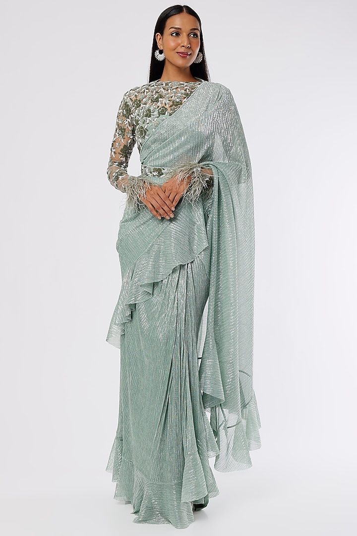 Jade Hand Embellished Saree Set by Namrata Joshipura
