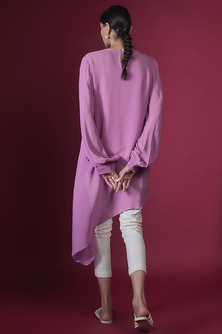 Lilac Georgette Floral Hand Embellished Asymmetric Tunic by Namrata Joshipura at Pernia's Pop Up Shop